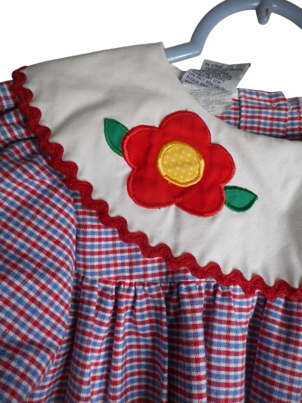 Vintage Samara red white blue checked scarecrow long sleeve dress Sz S / 5 - Picture 3 of 6